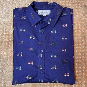 Nicole Miller Bicycle Print Graphic Long Sleeve Button Up Size XL Bikes Cotton